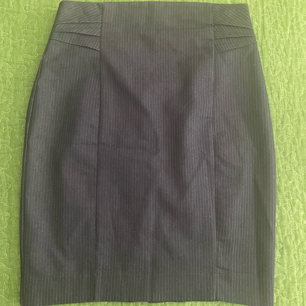 Navy pinstripe pencil skirt